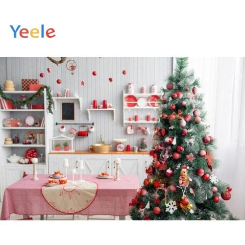 Christmas Tree Kitchen Dining Table Room Backdrop Vinyl Photographic Background For Photo Studio Shoot Decoration Photophone