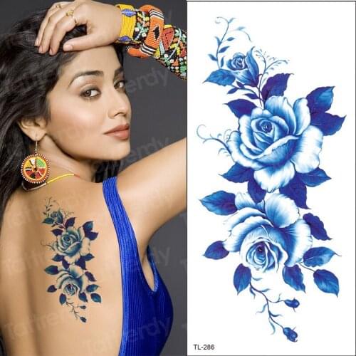 Temporary tattoo sticker peony purple flower body tattoos roses sexy tattoo for women back leg tattoo waterproof fake decals