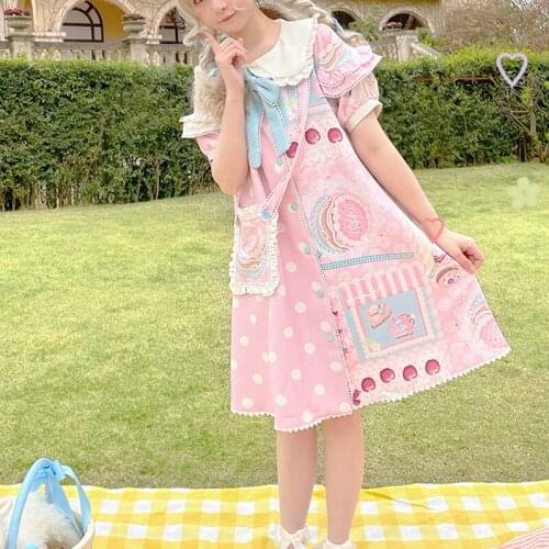 Japanese Soft Girl Lolita Op Dress Kawaii Vintage Victorian Gothic Mini Princess Dress Cute Pink Frost Sugar Sweetheart Dresses