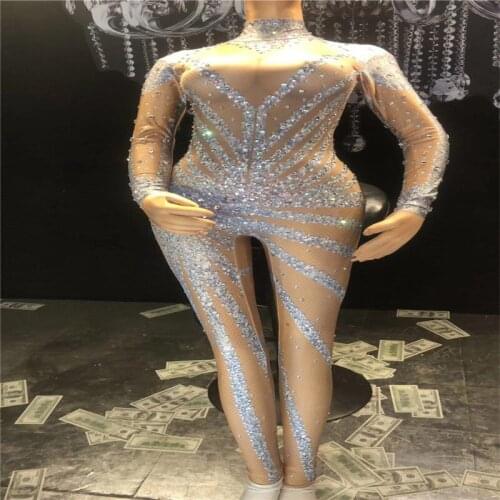 E08 Female ballroom dance costumes dj gogo wears dress bodysuit performance show jumpsuit Rhinestone outfits clothe party sexy
