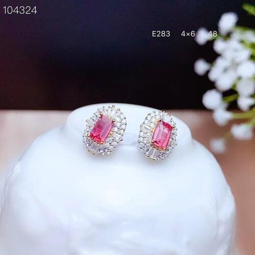 Natural Tourmaline Stud Earrings For Women S925 Silver Party Fine Jewelry Real Tourmaline Gemstones On Sale Certificate #Q100