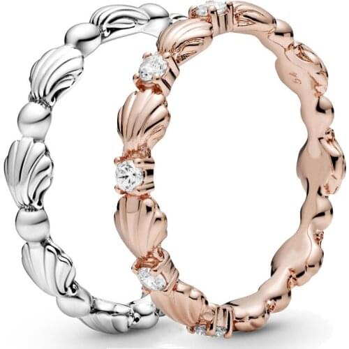 Original Sparkling Beaded Seashell With Crystal Ring 925 Sterling Silver Ring For Women Birthday Europe Gift DIY Jewelry