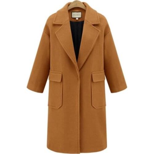 2021 Casual Woolen Jacket Long Fall Clothes For Womens Lapel Single Button England Thicken Coat Plus Size Clothing Menteau Femme