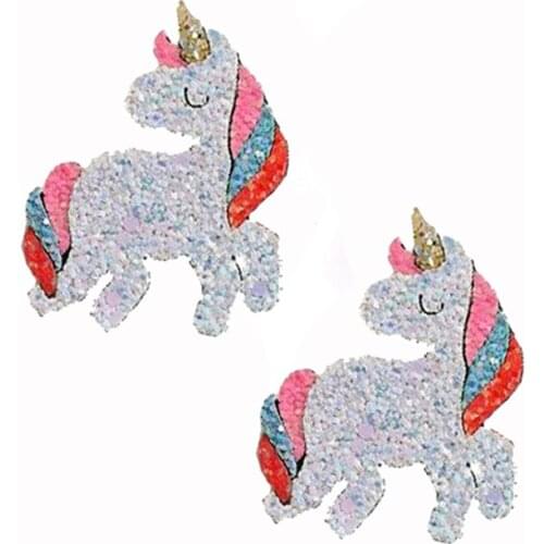 10pcs Shiny Paillette Padded Kawaii Unicorn Patches for Crafts Clothes Decor Applique DIY Headwear Hair Clips Accessories