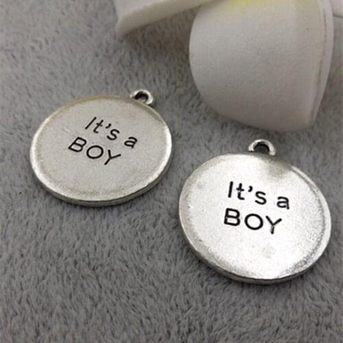 Hot selling 10 Pieces/Lot diameter 22mm round message charm Antique Silver plated word boy charm for diy pendants jewelry making