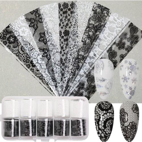 10pcs Holographics Nail Foils Christmas Lace Transfer Stickers Snake Sparkly Paper Nail Art Transfer Slider Decal Decorations