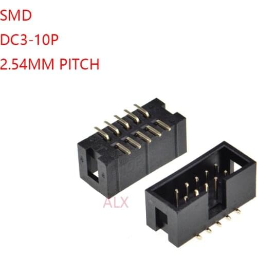 10pcs SMT 10 PIN 2.54MM pitch MALE SOCKET straight idc box headers PCB CONNECTOR DOUBLE ROW SMD 2x5PIN 2X5 10P DC3 HEADER