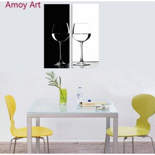 2 Panel Black White Wine Cup Still Life Home Decor Wall Art Picture Print Painting On Canvas for Living Room Kitchen Unique Gift