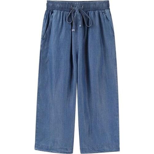 2020 women Cotton Straight Jeans Summer plus size Denim Pants High Quality beand thin calf-length Denim trousers M- 5XL 6XL 7XL