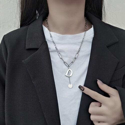 316L Stainless Steel New Fashion Upscale Jewelry Metal Disc Shape Tassel Charms Thick Chain Choker Necklaces Pendants For Women