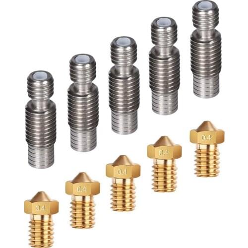 5pcs 3D 0.4mm Extruder Brass Nozzle Printer Head + 5pcs 1.75mm Stainless Steel Nozzles Throat with PTFE Tube for V6 Printer