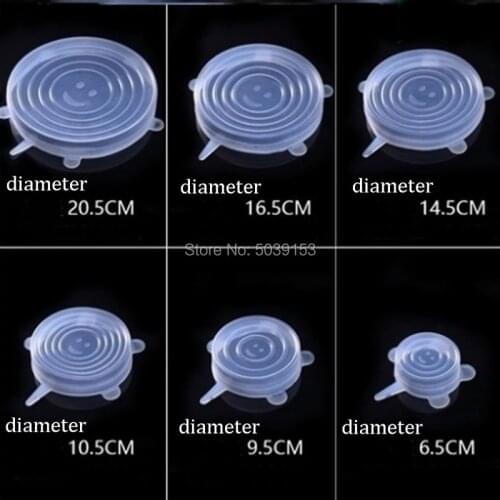 6 Piececs/Set Silicone Stretch Lids Keeping Fresh Pan Cookware Bowl Pot Cover Reusable Silicone Lid for Food Wrap Kitchen Tools