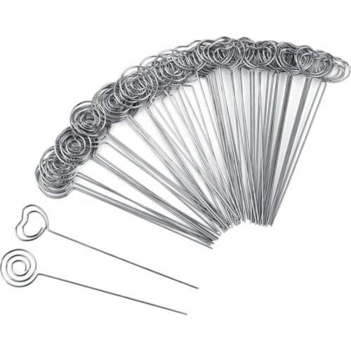 60 Pieces Metal Wires Memo Clip Note Card Holders Table Number Clip Photo Stand for Wedding Party Cake Decor, Round and Heart Sh