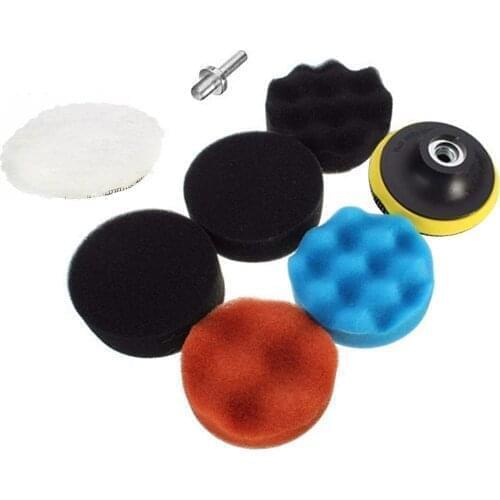 8Pcs/Set Car Polish Sponge Wool Buffing Waxing Disc Self-Adhesive 3 Inch Drill Adapter Polishing Pad Kit