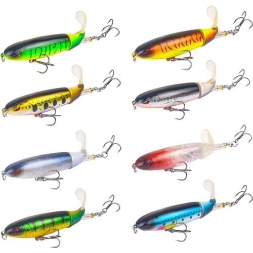 8Pcs/lot Popper Topwater Fishing Lure Artificial Bait 13.2g 10cm Hard Fishing Plopper Hook Soft Rotating Tail Fishing Tackle