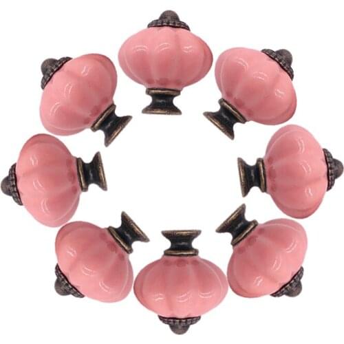 8x Modern Furniture Handle Pink Pumpkin Ceramic Door Cabinet Knobs and Handles for Furniture Drawer Cupboard Kitchen Pulls