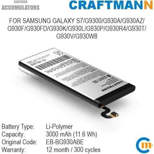 Battery for SAMSUNG GALAXY S7/G9300/G930A/G930AZ/G930F/G930FD/G930K/G930L/G930P/G930R4/G930T/G930V/G930W8 (EB-BG930ABE)