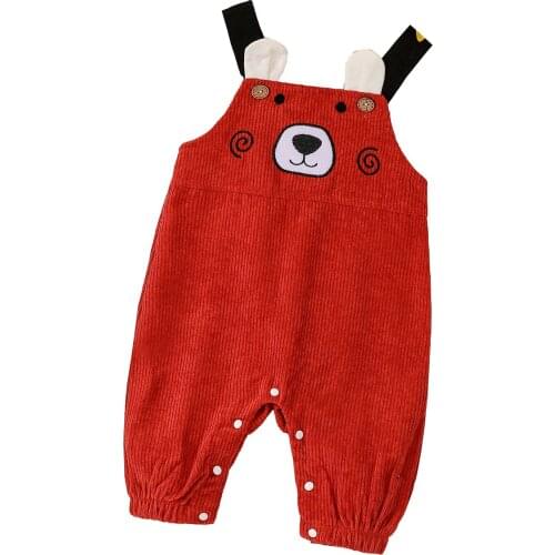 Newborn Baby Girls Clothes Strap Romper With Cartoon Bear Shape Bottom Button Corduroy Elastic Band Spring Childrens Clothing