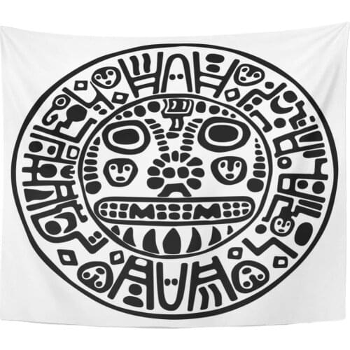 Mayan Inca Calendar Aztec Tribal Mexican Graphic Tapestry Home Decor Wall Hanging for Living Room Bedroom Dorm 50x60 inches