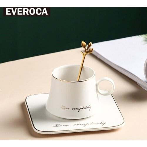 European Style Light Luxury Golden Painted Coffee Cup Home Breakfast Milk Cup Office Afternoon Tea Cup Saucer Ceramic Tea Set
