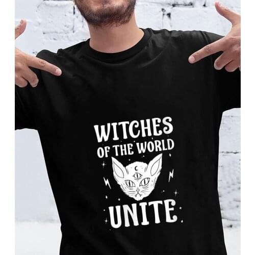 Witches of the world unite gothic cat T-shirt women 100% Cotton funny tumblr casual graphic quote Fashion unisex tee top tshirt