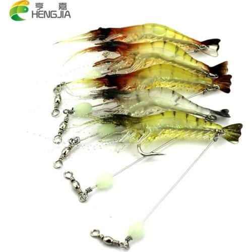 Hengjia 3pcs 75mm Soft Luminous Simulation Prawn Shrimp Fishing lure Floating Shaped Lure Hook isca artificial soft Bait