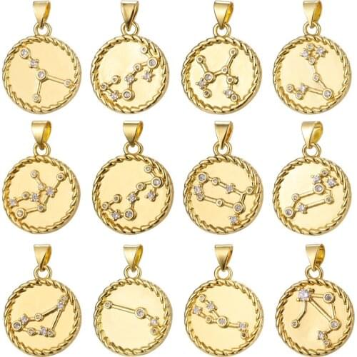 Juya DIY 17mm Gold 12 Zodiac Charms Accessories For Handmade Fashion Creative Anniversary Birthday Mothers Day Jewelry Making