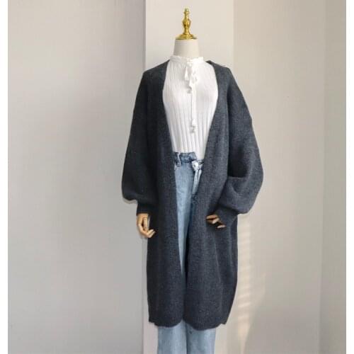 Werynica cardigan women Long Lantern Sleeve Cardigan New Female Elegant Autumn Winter 2019Knitted Outerwear Sweater High Quality