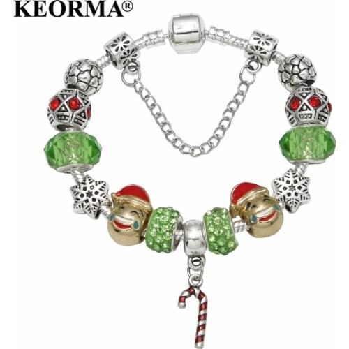 KEORMA Christmas Bead Alloy Crystal Authentic Silver Charms Bracelets Fit European Christmas Bracelet Gift for Womens and Girls