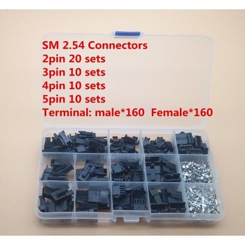 50sets sm connector 2.54mm 2p 3p 4pin 5 pin connector with housing pin header male female terminal wire connector