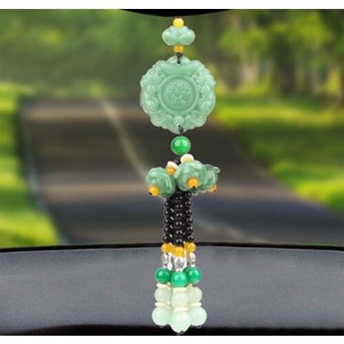Car pendant crystal gourd brave ornaments Green Jade Lotus Car Pendant Beaded brave pendant in safe car