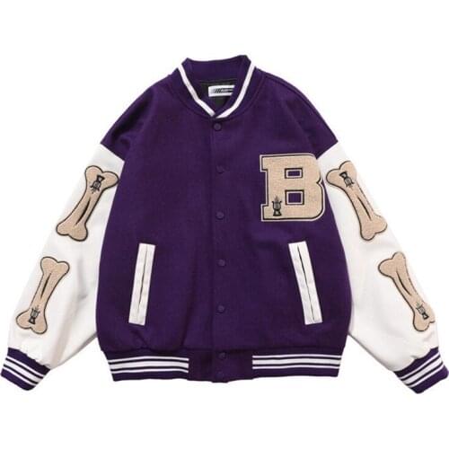 Jackets Men Fashion Furry Bone Patchwork Color Block Harajuku Bomber Jacket Hip Hop Man Woman Unisex Baseball Coats Streetwear