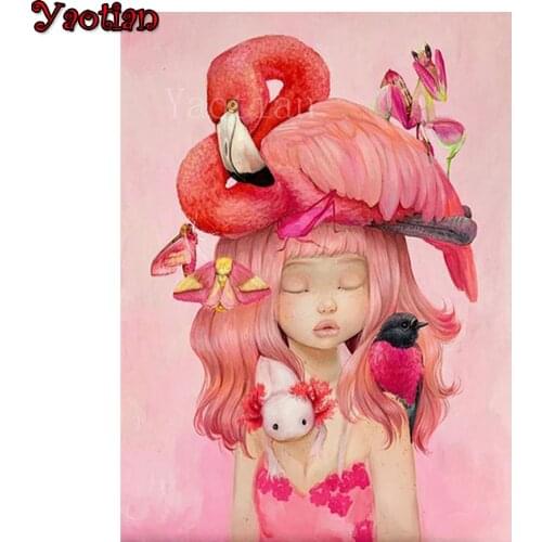Full Drill Square Diamond Embroidery Cartoon Girl Flamingo Handicraft New Arrival Diamond Painting Mosaic Home Decoration
