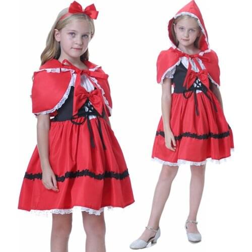 Halloween Cosplay Little Red Riding Hood Dress Little Red Costume Girls Hoodie Suit Full Set Princess Clothing Carnival Party