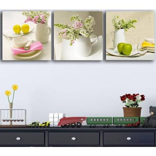 3pcs Modular Picture Fruit Flowers Vase Tableware Poster Nordic Style Kitchen Decor Living Room Decoration Scandinavian Wall Art