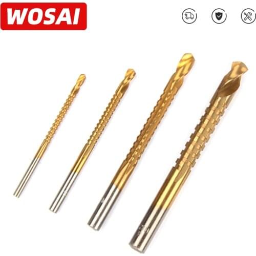 WOSAI 6pcs/Set Drill Bit Carbide Tip HSS High Drill Bit Saw Set Metal Wood Drilling Hole tools Drill Titanium Coated Woodworking