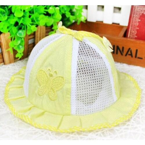 Toddler boy girl Stripe Butterfly Basin Cap Hem Princess Hat Windbreak Rope Ventilation Baby Sunshade Net Cap Baby Summer wear