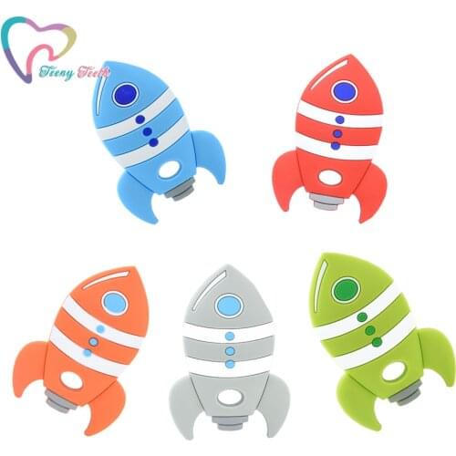 1 PC New Cartoon BPA Free Silicone Rocket Teethers DIY Baby Charms Pacifier Dummy Montessori Sensory Cartoon Jewelry Making Toy