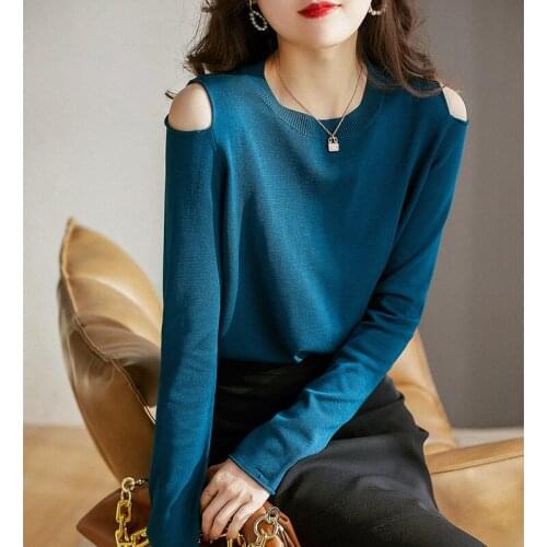 Pullovers Sweaters Women Korean Fashion Off Shoulder O-neck Long Sleeve Sweet 2021 Atutumn Winter Knitt Pull Femme Jumper Mujer