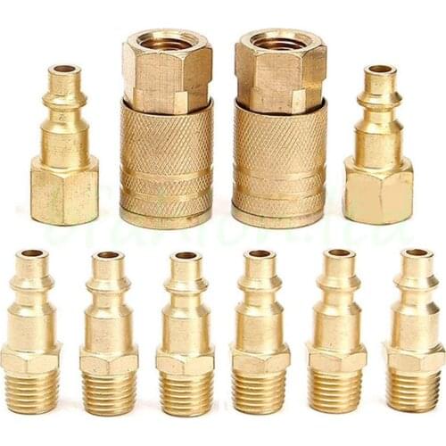 Cheapest 10 PCs USA Style Brass Quick Realease Air Line Coupler Connector Set For Compressor Tools