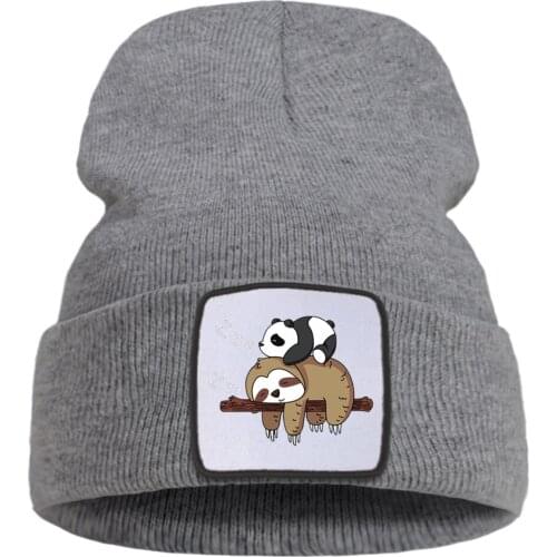 Panda Sloth Animal Kawaii Printing Beanie Hat Warm Hot Sale Autumn Hat Solid Color Simple Knitted Hats Flexible Comfort Cap