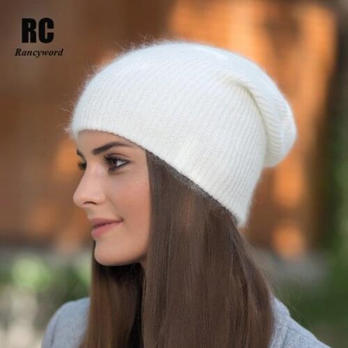[Rancyword] High Quality Winter Hats For Women Cashmere Beanies Ladise Knitted Wool Skullies Cap Angora Pompom Gorros RC1226