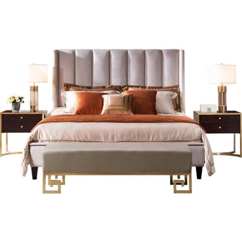 Modern American solid wood cloth bed bedroom simple double big bed 1.8m wedding bed light luxury furniture