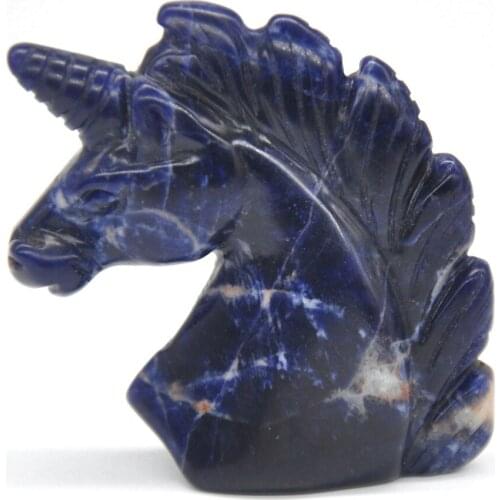 2" Unicorn Statue Blue Sodalite Natural Stone Carved Home Decoration Healing Crystal Reiki Figurine Spiritual Gemstone Omament