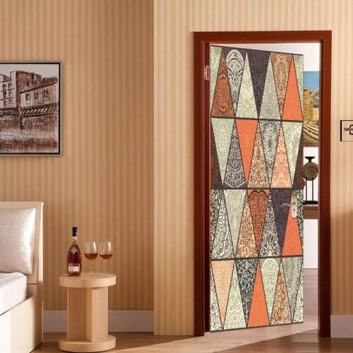 Colorful Triangular Pattern Style Door Stickers Mural PVC Self-adhesive Waterproof Bedroom WallPaper Living Room home Decoration