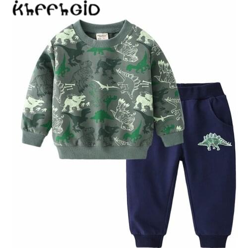 Boys autumn sweater fashion casual cartoon pattern two-piece suit children 21 new camouflage trendy fan long-sleeved trousers to