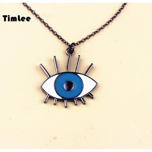 Timlee N056 Free shipping Cartoon Blue Devil Eye Design Metal Necklaces Fashion Jewelry Wholesale