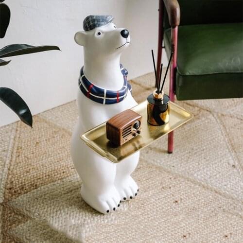 Creative Polar Bear Statue Living Room Large Floor Decor Entrance Welcome Storage Tray Decorations Housewarming New Home Gifts