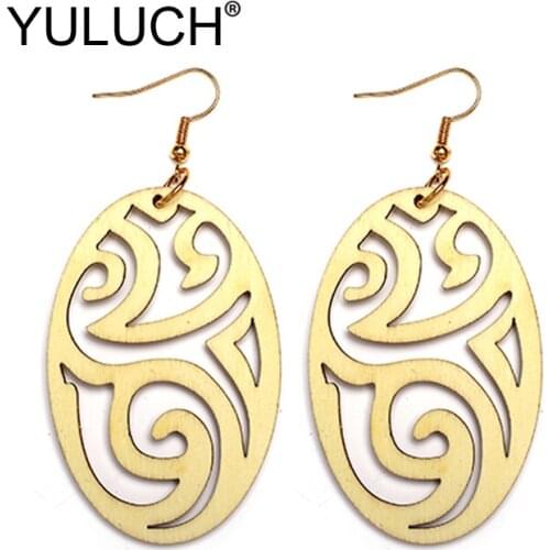 YULUCH 2019 Trendy Women Brown Natural Wood Long Drop Earrings Fashion Jewelry For Wedding Party China Style Statement Earrings
