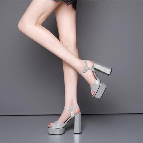 2021 summer new super high heel sandals thick heel platform platform womens shoes silver catwalk model hate the sky high 13cm